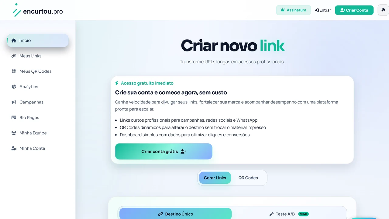 Mockup do projeto Encurtou.pro, Plataforma de Marketing de Links