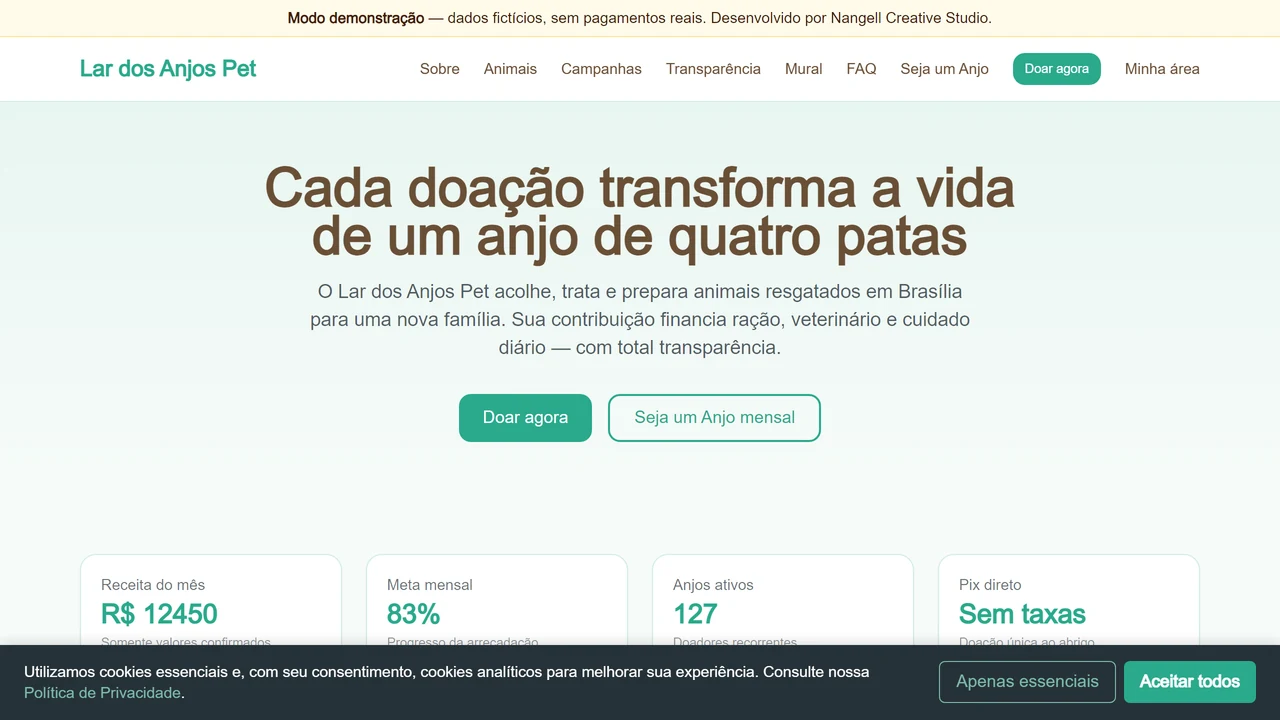 Mockup do projeto Plataforma de Doações para Abrigos